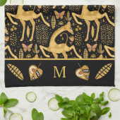 Linge De Cuisine Monogramme de girafe en or noir exotique (Plié)