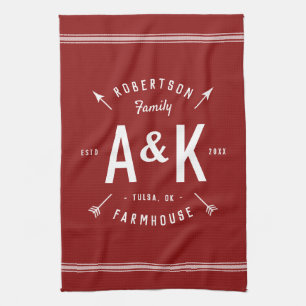 Linge De Cuisine Monogramme de la flèche de la ferme rouge   Couleu
