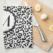 Linge De Cuisine Monogramme de léopard noir et blanc (Quart Plié)