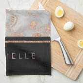 Linge De Cuisine Monogramme de marbre doré Rose moderne Faux (Quart Plié)