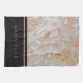 Linge De Cuisine Monogramme de marbre doré Rose moderne Faux (Horizontal)