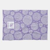 Linge De Cuisine Monogramme de motif de fleurs à main violet (Horizontal)