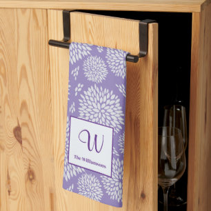 Linge De Cuisine Monogramme de motif de fleurs à main violet