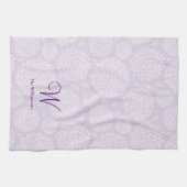 Linge De Cuisine Monogramme de motif de fleurs à main violet (Horizontal)