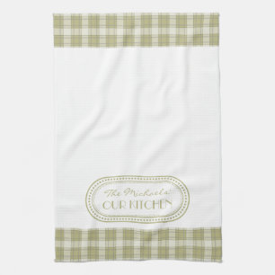 Linge De Cuisine Monogramme de motif de plaid de pays de vert sauge