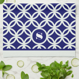 Linge De Cuisine Monogramme de Motif géométrique contemporain bleu
