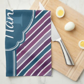 Linge De Cuisine Monogramme de Motif Turquoise Gras Violet (Quart Plié)
