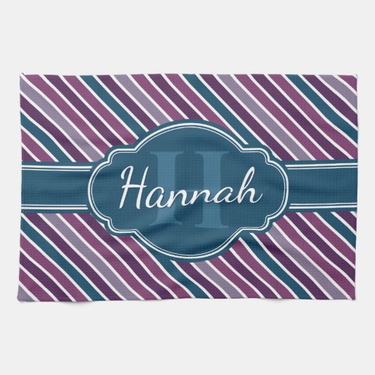 Linge De Cuisine Monogramme de Motif Turquoise Gras Violet (Horizontal)