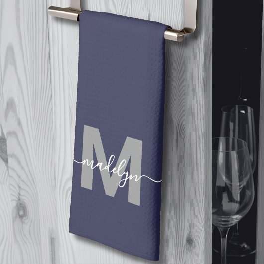 Linge De Cuisine Monogramme de nom bleu marine