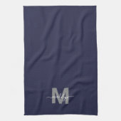 Linge De Cuisine Monogramme de nom bleu marine (Vertical)