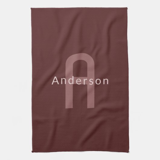 Linge De Cuisine Monogramme de nom d'aspect moderne | Rouge bordeau (Vertical)