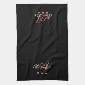 Linge De Cuisine Monogramme de nom de script rose élégant noir (Vertical)