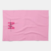 Linge De Cuisine Monogramme de nom de script rose fille (Horizontal)