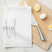 Linge De Cuisine Monogramme de nom élégant | Blanc & Gris (Quart Plié)