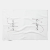 Linge De Cuisine Monogramme de nom élégant | Blanc & Gris (Horizontal)