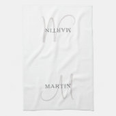 Linge De Cuisine Monogramme de nom élégant | Blanc & Gris (Vertical)