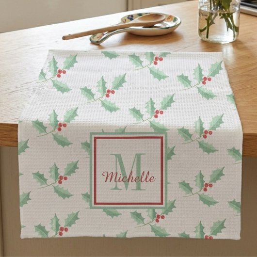 Linge De Cuisine Monogramme de nom Noël houx