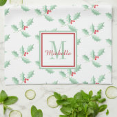 Linge De Cuisine Monogramme de nom Noël houx (Plié)
