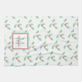 Linge De Cuisine Monogramme de nom Noël houx (Horizontal)