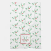 Linge De Cuisine Monogramme de nom Noël houx (Vertical)
