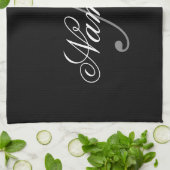 Linge De Cuisine Monogramme de nom noir et blanc personnalisé uniqu (Plié)