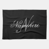 Linge De Cuisine Monogramme de nom noir et blanc personnalisé uniqu (Horizontal)