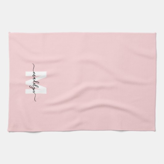 Linge De Cuisine Monogramme de nom rose pâle (Horizontal)