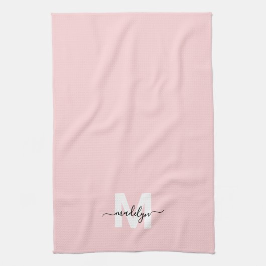 Linge De Cuisine Monogramme de nom rose pâle (Vertical)