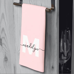 Linge De Cuisine Monogramme de nom rose pâle