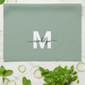 Linge De Cuisine Monogramme de nom vert sauge (Plié)