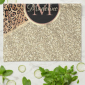 Linge De Cuisine Monogramme de Parties scintillant de léopard Rose  (Plié)