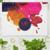 Linge De Cuisine Monogramme de peinture rouge rouge violet or (Plié)