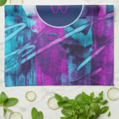 Linge De Cuisine Monogramme de pinceau bleu rose Abstrait moderne (Plié)
