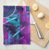 Linge De Cuisine Monogramme de pinceau bleu rose Abstrait moderne (Quart Plié)