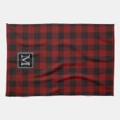 Linge De Cuisine Monogramme de plaid rustique de Buffalo rouge et n (Horizontal)