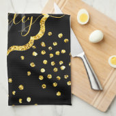 Linge De Cuisine Monogramme de points de Parties scintillant d'or (Quart Plié)