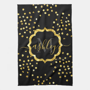 Linge De Cuisine Monogramme de points de Parties scintillant d'or
