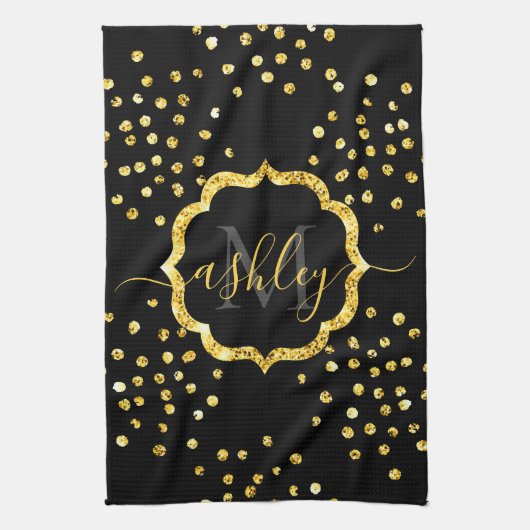 Linge De Cuisine Monogramme de points de Parties scintillant d'or (Vertical)