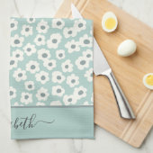 Linge De Cuisine Monogramme de script Boho Sage Vert Blanc Gris Flo (Quart Plié)