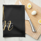 Linge De Cuisine Monogramme de script de Whisk d'or noir (Quart Plié)