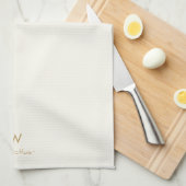 Linge De Cuisine Monogramme de script d'or ivoire moderne (Quart Plié)