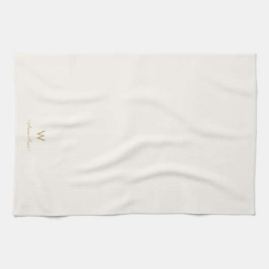 Linge De Cuisine Monogramme de script d'or ivoire moderne (Horizontal)
