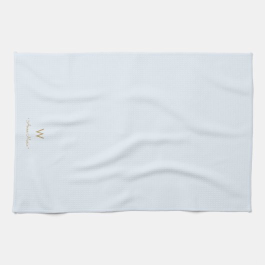 Linge De Cuisine Monogramme de script en or bleu clair moderne (Horizontal)