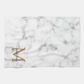 Linge De Cuisine Monogramme de script féminin or marbre moderne (Horizontal)