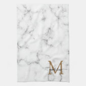Linge De Cuisine Monogramme de script féminin or marbre moderne (Vertical)