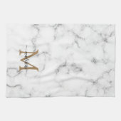 Linge De Cuisine Monogramme de script féminin or marbre moderne (Horizontal)