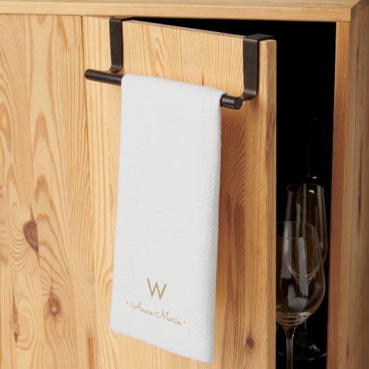 Linge De Cuisine Monogramme de script or gris clair moderne (Pliage en tiers)