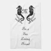 Linge De Cuisine Monogramme de silhouette de cheval de mer noir (Vertical)
