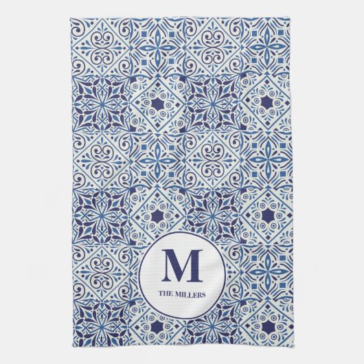 Linge De Cuisine Monogramme de tuiles bleues portugaises (Vertical)