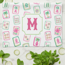 Monogramme de tuiles de Mahjong Rose & Vert Palm B